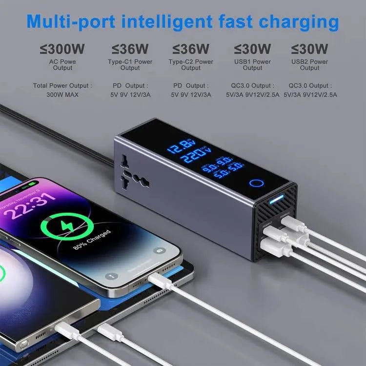 300W Car Power Inverter – Dual PD 36W Type - C & QC3.0 Fast Charging with AC Outlet - GulfGadgets