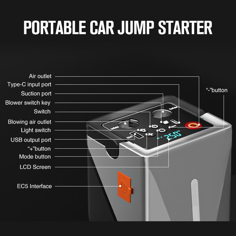 Portable Multi - Function Car Jump Starter & Air Compressor – 12V Emergency Power Bank - GulfGadgets
